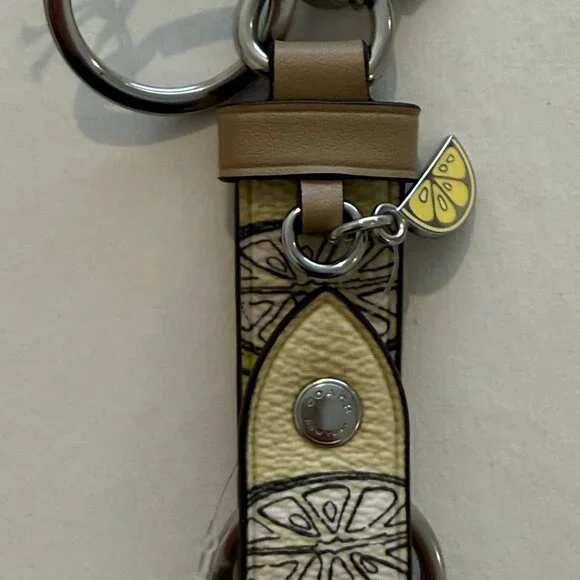 Coach Trigger Snap Bag Charm, Key chain/fob With Lemon Print, yellow, silver - Picture 9 of 13